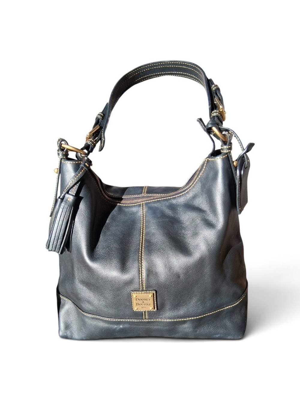 Dooney & Bourke Black Leather Shoulder Hobo with Tassel